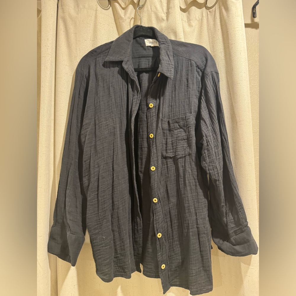 Mate The Label Organic Cotton Gauze Button Down Shirt. Size S. Womens. Black - Picture 3 of 3